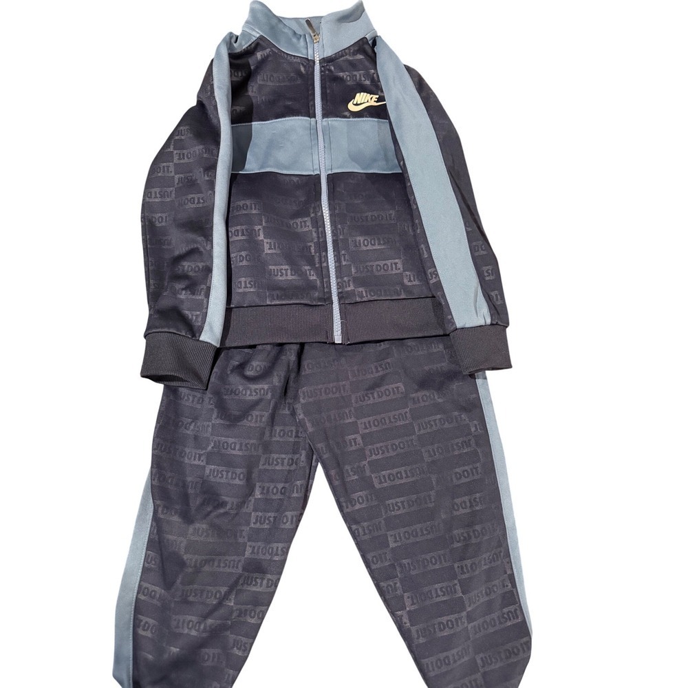 Nike Boys Just Do It Tracksuit Set Jacket and Pants Grey Black Size 5-6 Years